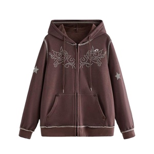 Sweat-shirts à capuche vintage en molleton de coton marron pour hommes, fermeture éclair intégrale, détails de couture minimalistes, vêtements streetwear, programme de personnalisation - Product Image 1