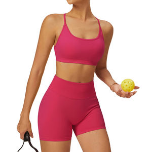 Ensemble short et soutien-gorge de sport pour femme, confortable, extensible, col en U, sans couture, effet froncé - Product Image 2