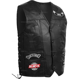 Chaleco de Motociclista de Cuero Genuino para Hombre con Laterales con Cordones y Parches Personalizados de Águila Rockera - Product Image 2