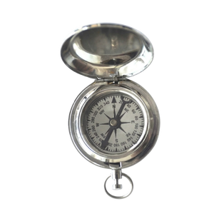 Brújula de Sol Vintage Premium de Plata y Latón con Botón de Presión, Colgante, Reloj de Sol, Decoración Náutica, Regalo Coleccionable, Decoración del Hogar - Product Image 1