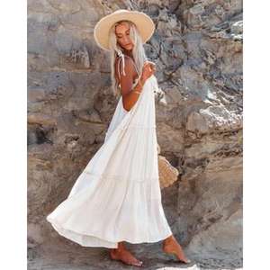 Vestido Maxi a Cuadros Blanco Hecho con Tela Ligera, Transpirable y Ecológica, Perfecto para una Variedad de Ocasiones, Estilo Relajado y Elegante - Product Image 4