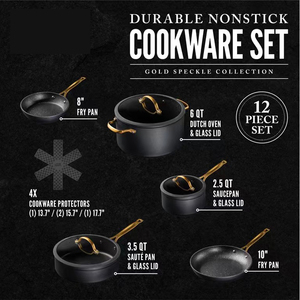 Premium Non Stick Cooking <b>Set</b> With Granite Coating, <b>Induction</b> Compatible Fry <b>Pans</b> Sauce <b>Pans</b> Glass Lids Heat Resistant Handle - Product Image 3
