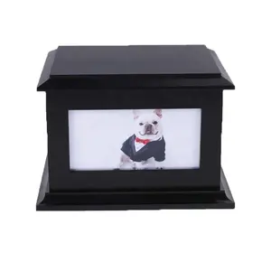 अनुकूलित पालतू जानवर की डिबिया लकड़ी के पालतू फोटो फ्रेम के साथ पालतू अंतिम संस्कार कास्केट ताबूत भंडारण लकड़ी के बॉक्स