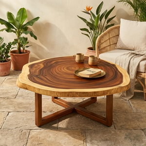 Mesa de Centro de Madera Maciza de Suar Contemporánea de Primera Calidad, Borde Natural, Hecha a Mano, Diseño Orgánico Moderno con Vetas Únicas - Product Image 3