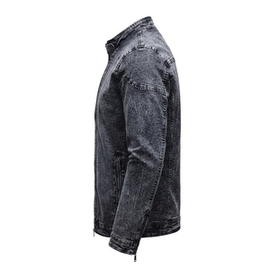 Blouson moto en jean noir délavé style vintage Nexfit pour l'automne, effet usé, fermeture boutonnée, vente en gros - Product Image 3