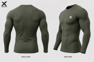 Chemise de compression à manches longues pour homme X Sports City, vert olive, séchage rapide, coupe sportive, logo sur le devant, vêtements décontractés, fabriqué au Pakistan, OEM - Product Image 2