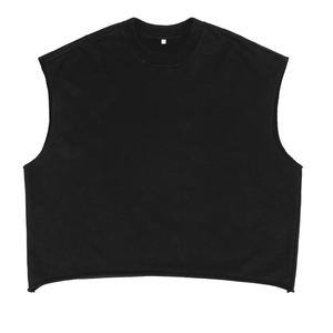 Débardeur en coton lavé pour homme, coupe ample, bords bruts, sans manches, col rond, style streetwear décontracté, été, vente en gros, OEM - Product Image 1