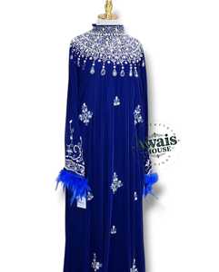 Awais House Women's Blue Embroidered Abaya Long Sleeve Floor Length Modest Dress For Wedding Eid India Pakistan Traditional Wear - Product Image 3