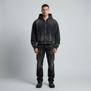 Custom Vintage Acid Wash Hoodie Zipper Oversized Heavyweight Blank Full Zip Hoodie for Men Wholesale - Product Image 3