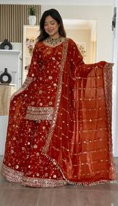 Presentamos un nuevo conjunto de alta calidad con bordado de lentejuelas, top, pantalón palazzo y dupatta, completamente cosido y listo para usar. - Product Image 2