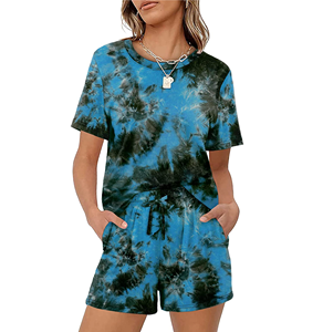 Femmes de filles vêtements ensembles 2 Deux Pièce D'été Ensemble Col Rond Se Prélasser Porter Respirant Doux Tissu À Manches Courtes T-Shirts Shorts - Product Image 1