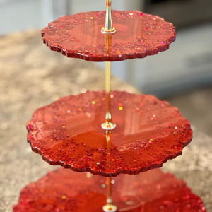ฐานวางเค้กเรซิ่นทรงกลมลายทองคำเปลวสำหรับโชว์ขนมหวาน - Product Image 1