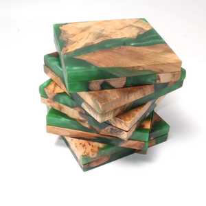 Laser Engraved Modern Square Blank Olive Marble Acacia Bamboo Wood Pallet Marble Resin <b>Coaster</b> Holder Wood Inlay Non Mats Pad - Product Image 2