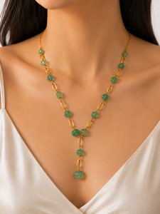 Collar Personalizado Chapado en Rodio con Esmeralda Natural, Cadena con Cuentas Ovaladas, Borla, Joyería Fina para Mujer - Product Image 2