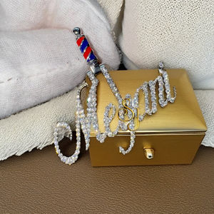 Collier tendance en argent 925 avec pendentif personnalisé lettre cursive, motif barbier, diamant de laboratoire, cadeau - Product Image 5