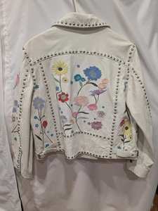 Premium Handcrafted Floral Embroidery Studded Biker <b>Jacket</b> Soft White <b>Sheepskin</b> Leather Moto <b>Jacket</b> for Women Streetwear Fashion - Product Image 4