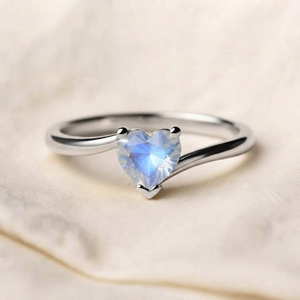 Rhaya Jewels Women's Elegant Rhodium Plated 925 Sterling Silver Heart Cut <b>Moonstone</b> Gemstone Prong Setting Dainty Trendy <b>Ring</b> - Product Image 1
