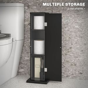 Piccolo Mobiletto Angolare Nero da Bagno con Ante e Ripiani per Conservare Carta Igienica e Shampoo - Product Image 5
