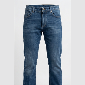 Jean en denim délavé coupe droite slim pour homme, taille mi-haute, en coton, style décontracté automne - Product Image 1