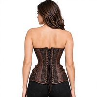 Corset en similicuir marron et brocart marron personnalisable OEM en gros avec fermoir et boucles sur le devant, double baleine en acier marron