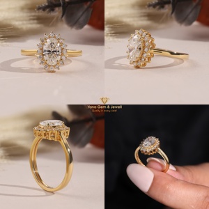 Anillo Floral Ovalado de Diamante CVD Cultivado en Laboratorio de 1.00 Quilates, Color D, Claridad VVS2, Oro Sólido de 14K, Certificado IGI, Elegante para el Día de la Boda - Product Image 5