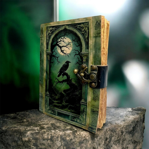 Diario de Cuero Gótico con Diseño de Cuervo y Luna, Grimorio Hecho a Mano, Libro de Sombras con Cierre Vintage - Product Image 2