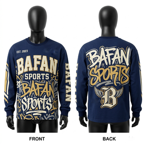 เสื้อยืดแขนยาวพรีเมียม 180 GSM ผ้าคอตตอนพีช พิมพ์ลายโลโก้แบบดิสเทรส 100% ผ้าฝ้าย สำหรับผู้ชาย ทรงหลวม พิมพ์ลาย - Product Image 4