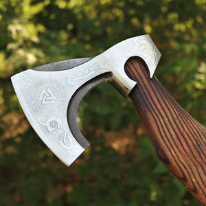 Hache tactique à double lame en acier forgé THEWIZ CRAFTS avec manche en bois pour la survie en plein air et le camping - Product Image 2