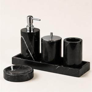 Ensemble d'accessoires de salle de bain en marbre noir de qualité supérieure, 5 pièces, ensemble de bain en pierre naturelle artisanal pour la décoration d'hôtel et de maison - Product Image 6