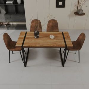 59 \ "moderno tavolo da pranzo MDF legno naturale nero rettangolare Base in metallo sedia scamosciata 4 pezzi medievale in legno Set ristoranti - Product Image 1