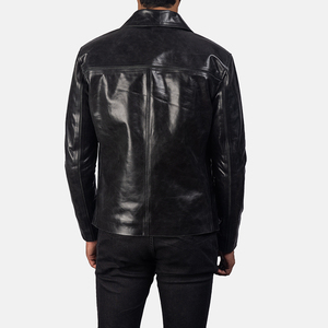 2026 Customized Black Genuine Cow Leather Hooded Rider Jacket for <b>Men</b> Autumn Bomber with Stand Collar and Front Logo - Product Image 4