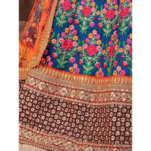 Flamboyant Blue-<b>Red</b> Colored Bridal wear Embroidered <b>Lehenga</b> Choli - Product Image 1
