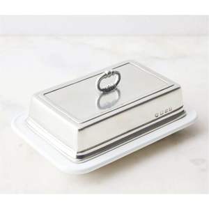 Elegante Plato para Mantequilla de Metal Estilo Artesanal con Acabado en Peltre y Inserto de Cerámica, Plato para Mantequilla de Alta Gama para Mesa - Product Image 4