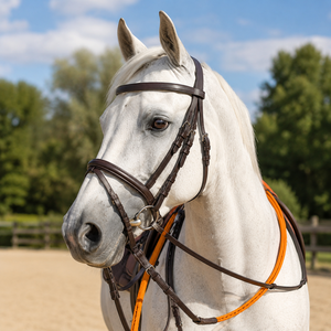 Têtière de Cheval Western en Cuir Véritable Premium, Durable et Confortable, avec Frontal Relevé et Sangles Réglables pour l'Équitation - Product Image 2