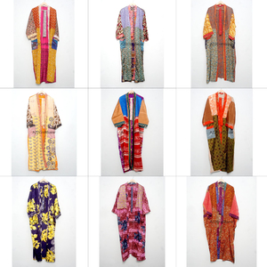 Handmade Silk Patchwork V-neck Drawstring Closure Length Soft Breathable Gown Lounge Wear 100% Silk Kimono Party Gown for Women - Product Image 1