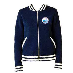Jack and Jill Navy Blue Knit Bomber <b>Jacket</b> Women <b>Zip</b> <b>Up</b> Varsity Style Casual Fashion Boutique Outerwear Coat - Product Image 1