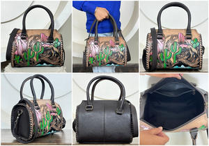 Nuevo Bolso de Viaje de Cuero de Diseño Artesanal, Bolso Deportivo Mediano de Cuero Vacuno Premium con Estampado de Cactus Colorido y Elegante - Product Image 3