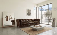 Canapé Chesterfield 3 places de luxe moderne, super doux, capitonné, en cuir véritable, meubles de salon en bois pour villa