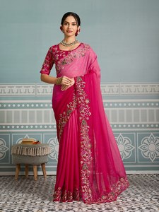 Sari de Diseño con Bordado Floral para Mujer, Sari de Georgette Suave para Fiestas y Bodas con Blusa a Juego, Venta al Por Mayor - Product Image 2