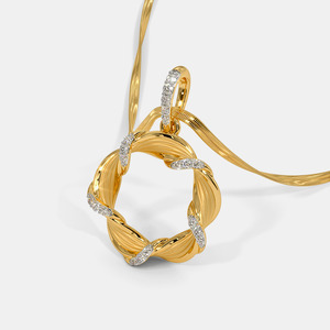 Collar con Colgante de Diamante Cultivado en Laboratorio en Forma de Círculo Trenzado en Oro Amarillo - Product Image 4