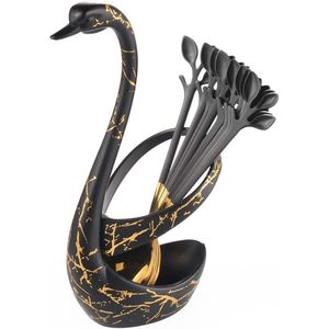 Set di 10 Cucchiaini da Espresso Neri e Oro, Mini Cucchiaini da Dessert/Caffè/Tè da 12 cm con Base a Cigno Nero, Comodi e Pratici - Product Image 1