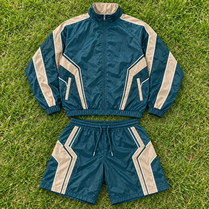 <b>Mens</b> Lightweight Windbreaker Jacket <b>Shorts</b> Set Color Block Full <b>Zip</b> Nylon <b>Short</b> Set Sports Tracksuit Wear Custom Label - Product Image 3