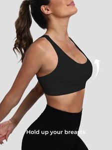 Soutien-gorge de sport sans coutures pour femme, dos nageur, col ras du cou, maintien moyen, pour yoga et fitness, couleur unie, respirant, séchage rapide, anti-transpiration - Product Image 2