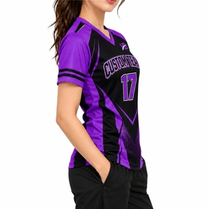 เสื้อเจอร์ซีย์กีฬาแบบสั่งทำพิเศษสำหรับผู้หญิง แขนสั้น คอวี ชุดทีม ผ้าเนื้อบางเบา สีสันตามสั่ง - Product Image 3