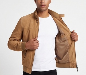 Wholesale <b>Men</b> <b>Suede</b> Aviator Vintage for Button Bomber <b>Jacket</b> Custom Slim Fit Stand Collar Multi Pocket Eco-Friendly Windproof - Product Image 4