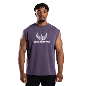 Débardeur sans manches pour homme en coton délavé violet poussiéreux, coupe décontractée, pour le sport, la gym, l'entraînement, le quotidien et la mode estivale - Product Image 1