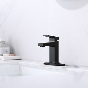 Robinet de salle de bain noir mat à poignée unique, 1 ou 3 trous, pour lavabo de vanité ou de buanderie, avec flexibles de 9/16 po, robinets de bain et de douche - Product Image 2