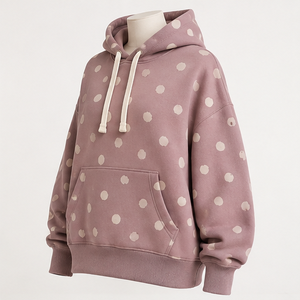 Customize Muted Mauve Womens Oversized Cozy Medium Irregular Polka Dot Pullover <b>Hoodie</b> <b>Sherpa</b>-Back Cotton Fleece - Product Image 3