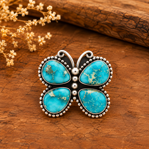 Anillo de Mariposa Turquesa Mohave Hecho a Mano, Estilo Bohemio Occidental, Joyería con Piedras Preciosas, Anillo Ajustable de Moda del Suroeste para - Product Image 2
