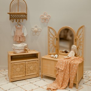 Toddler makeup <b>table</b> boho-inspired kid bedroom <b>decoration</b> natural rattan <b>dressing</b> desk vanity - Product Image 6